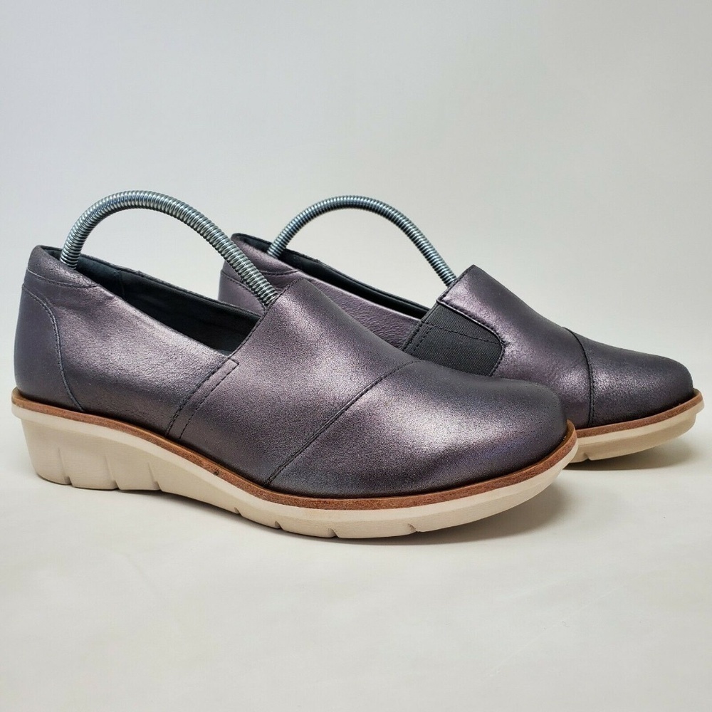 Dansko Julia Metallic Brush Off Grey Leather Slip On Shoes Size 36